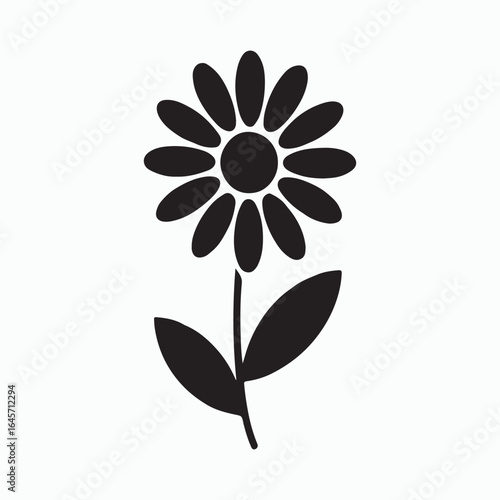 Simple black and white illustration of a flower. daisy flower
