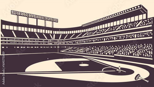 Stylized Baseball Stadium with Pitcher and Crowd.
