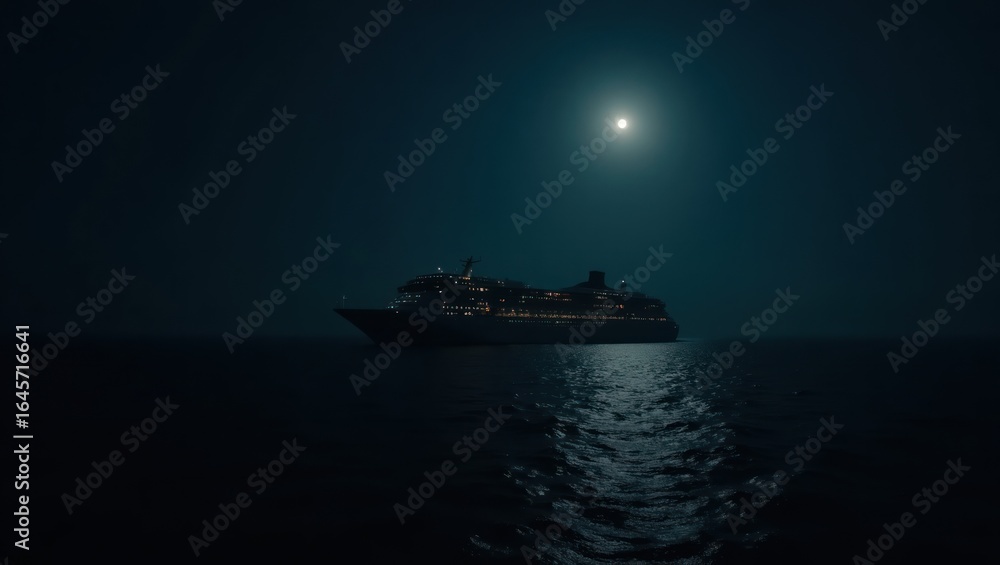Obraz premium A large cruise ship at night under a bright moon.