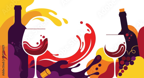 Wine Tasting Extravaganza Colorful Splash of Flavor & Celebration Illustration
