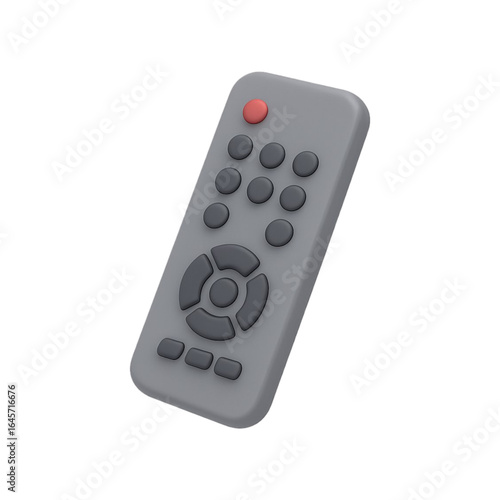 3d rendered grey remote control with red power button isolated on transparent background