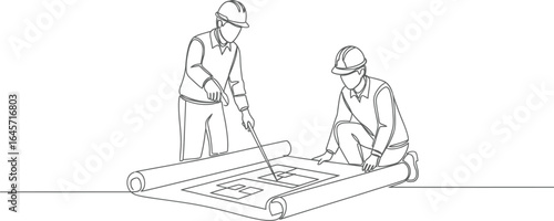 Single Continuous Line Drawing - Manager with Blueprint Design