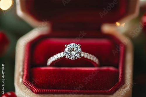 Stunning Diamond Engagement Ring Displayed in a Red Velvet Box at a Romantic ...