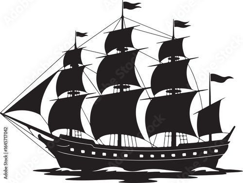 Sailing Ship Silhouette Vector Illustration, a timeless design perfect for nautical-themed projects