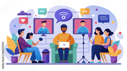 A group of people are sitting around a table with a microphone in front of them. Concept of collaboration and teamwork, as the people are likely working together on a project or discussing ideas