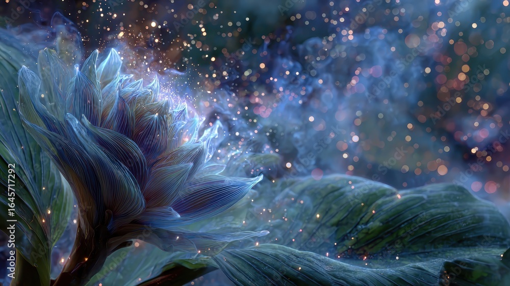 Obraz premium Enchanted Flower with Sparkling Particles and Mystical Background