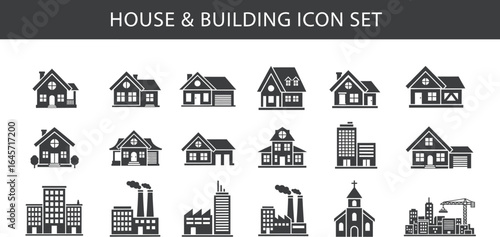 House and Building Icon Set - Vector Illustration
