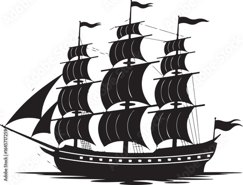 Sailing Ship Silhouette Vector Illustration, a timeless design perfect for nautical-themed projects