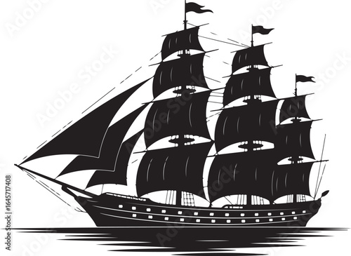 Sailing Ship Silhouette Vector Illustration, a timeless design perfect for nautical-themed projects