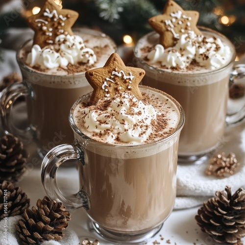 Holiday Drinks With Whipped Cream and Gingerbread Cookies in Cozy Setting