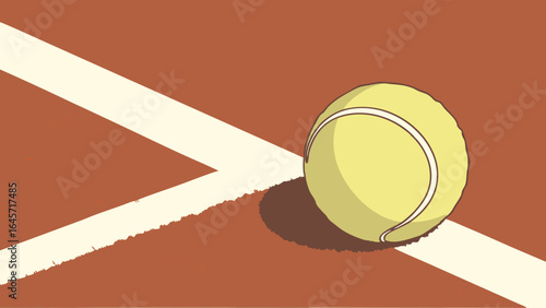 Stylized Yellow Tennis Ball Resting on Court Line.