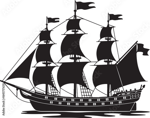 Sailing Ship Silhouette Vector Illustration, a timeless design perfect for nautical-themed projects