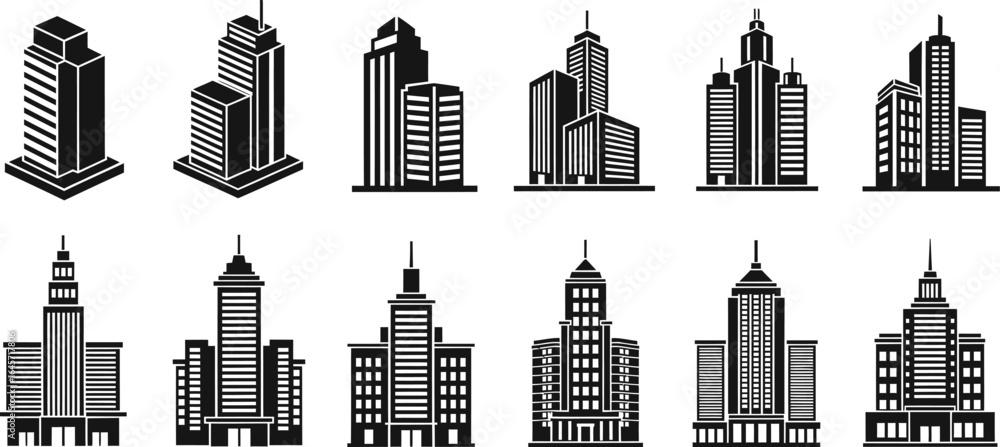 Fototapeta premium Building Icon Vector Set - Apartment, Skyscraper & Architecture