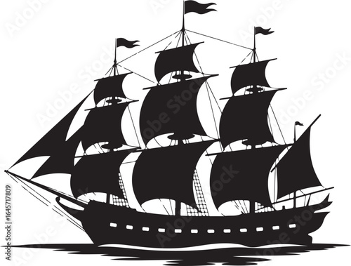 Sailing Ship Silhouette Vector Illustration, a timeless design perfect for nautical-themed projects