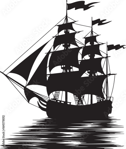 Sailing Ship Silhouette Vector Illustration, a timeless design perfect for nautical-themed projects