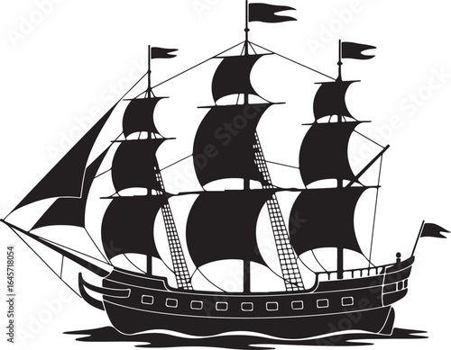 Sailing Ship Silhouette Vector Illustration, a timeless design perfect for nautical-themed projects