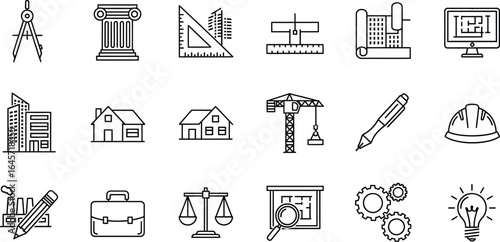 Architecture & Design Isolated Icons - Project, Blueprint & Tools Set