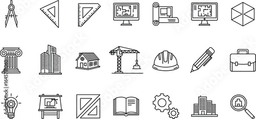 Architecture & Design Isolated Icons - Project, Blueprint & Tools Set