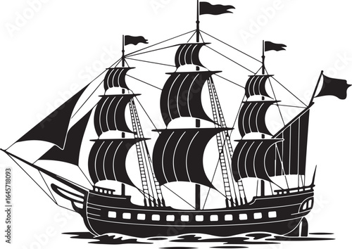 Sailing Ship Silhouette Vector Illustration, a timeless design perfect for nautical-themed projects