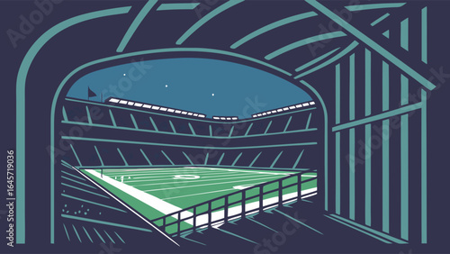 Vector Illustration of a Football Stadium at Night.