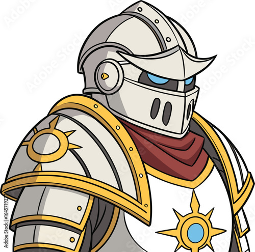 Ornate mechanical knight in front facing pose detailed armor and regal design ideal for fantasy and gaming projects