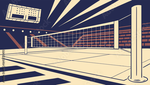 Vector Illustration of Volleyball Court and Net.