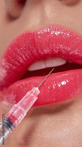 Lip Enhancement Procedure in a Beauty Clinic Showcasing Vibrant Pink Lips and...