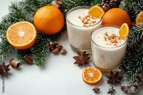 Festive Winter Drink With Oranges and Spices on a Seasonal Table Setting