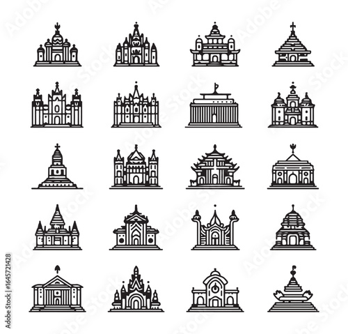 Temple icon, best flat icon vector. Hindu temple icon, black silhouette of Hindu spiritual temple, place of worship on white background