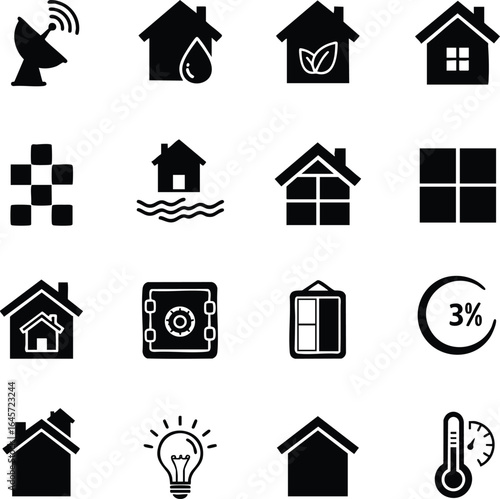 Smart Home Security Thermostat VR Lights Fridge Car Garage Icon Sheet