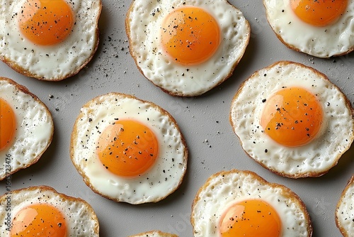 Breakfast Preparation With Sunny Side up Eggs Arranged Neatly on a Gray Surface