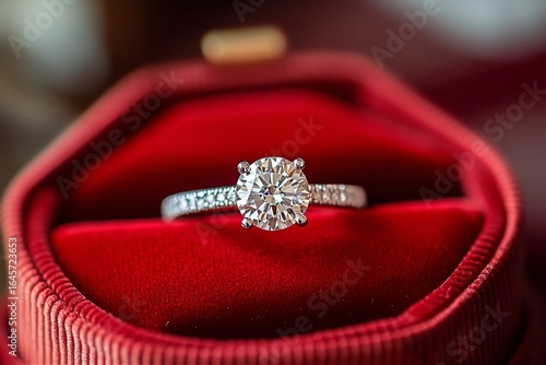 Stunning Diamond Engagement Ring Displayed in a Red Velvet Box at a Romantic ...