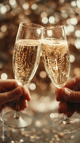 Champagne Flutes Clinking Together in Celebration With Sparkling Backdrop at ...