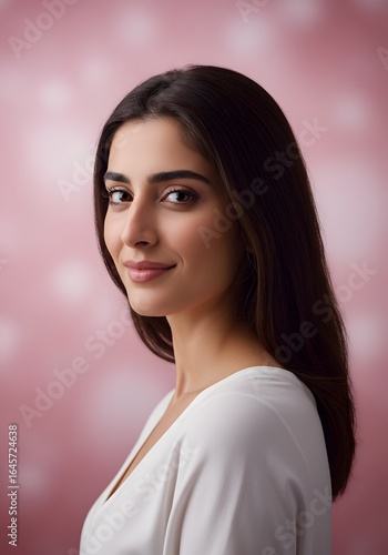 Portrait of Beautiful Pakistan Indian Asian girl woman officewear smiling softly