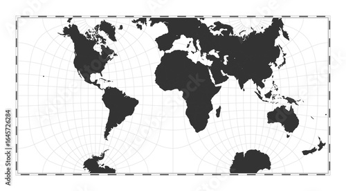 Vector world map. Guyou hemisphere-in-a-square projection. Plain world geographical map with latitude and longitude lines. Centered to 0deg longitude. Vector illustration.