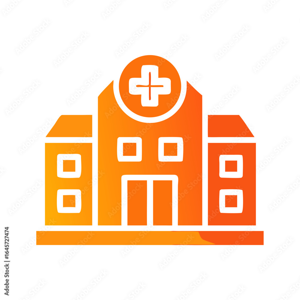 Obraz premium Iconic Hospital Building: a vibrant and inviting illustration that signifies health, care, and medical expertise. Showcasing a clean design, ideal for various healthcare-related applications.