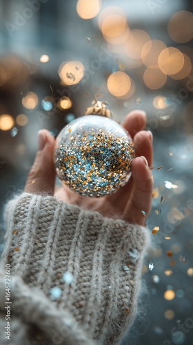 Holiday Ornament Glistening Against Blurred Lights in Festive Atmosphere.