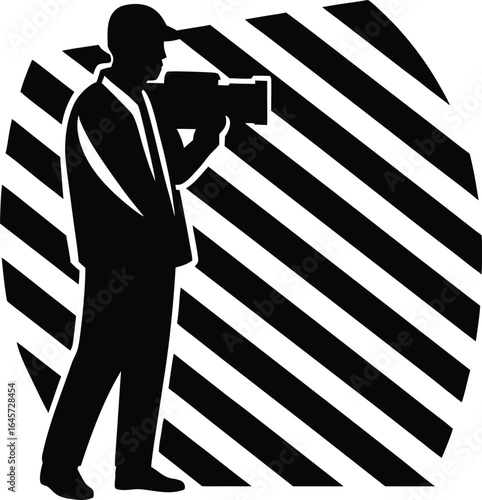 Filmmaker silhouette holding camera isolated on transparent background silhouette