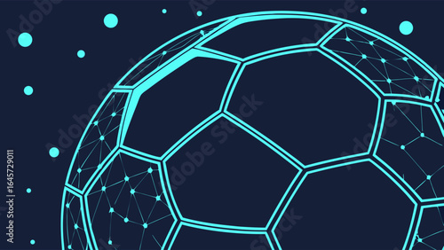 Abstract Soccer Ball with Network Connection Lines in Blue.