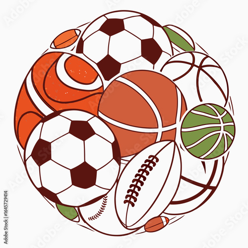 Assortment of Various Sports Balls in a Cluster.
