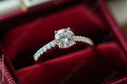 Elegant Diamond Engagement Ring Displayed in a Luxurious Velvet Box.