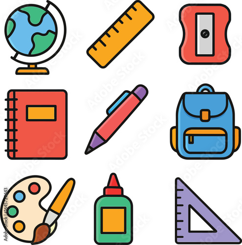 flat icon school supplies education learning icons set
