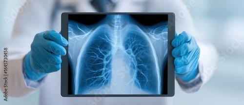 The Lungs Xray Display On Tablet Held By Doctor In Clinic