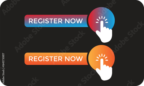 register now web button. Web button with action of register now. UI button concept. Vector illustration