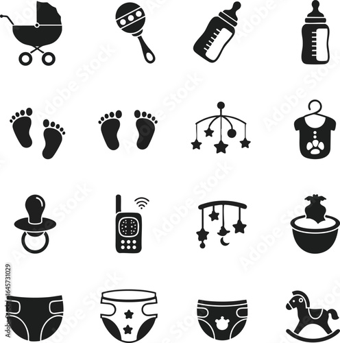 Baby and Childcare Icon Sheet for Infancy and Parenthood Themes