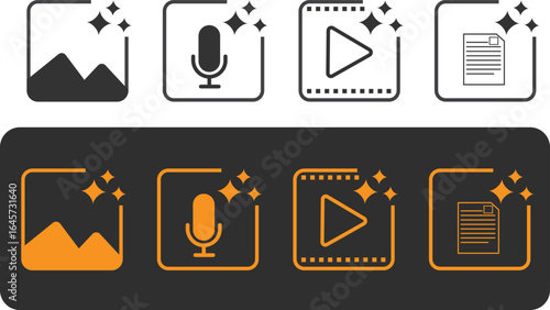  create media file image, video, audio, text with artificial intelligence. ai symbol for app, ui and website. transparent vector.