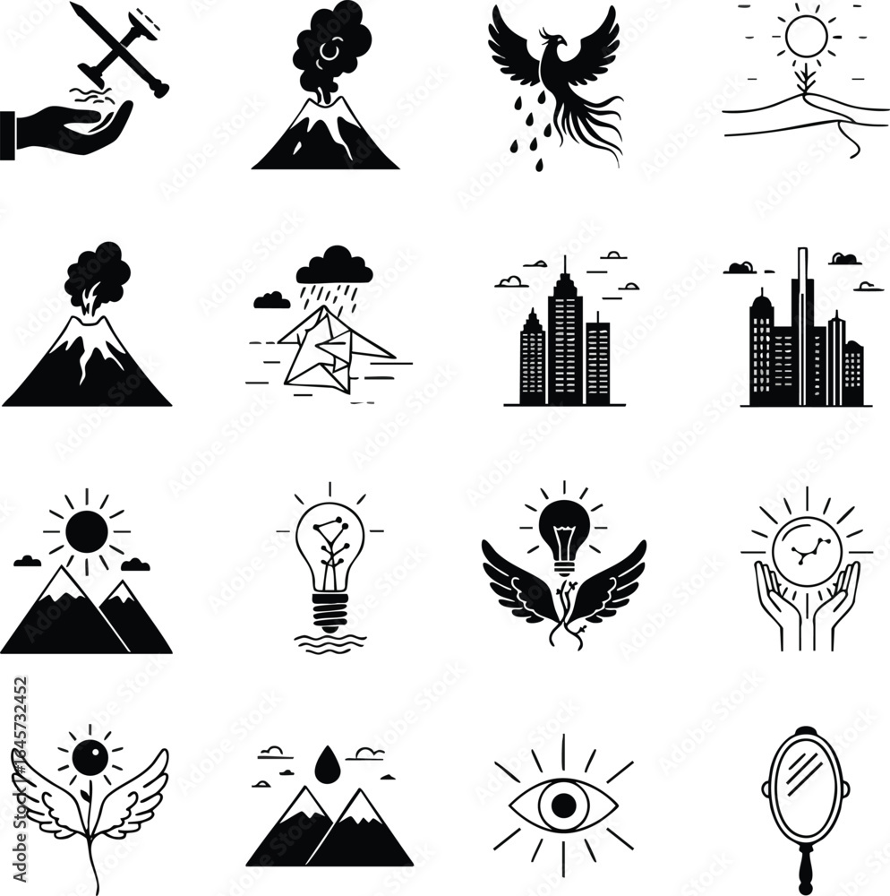 Fototapeta premium Abstract Power and Transformation Icon Sheet for Conceptual Themes