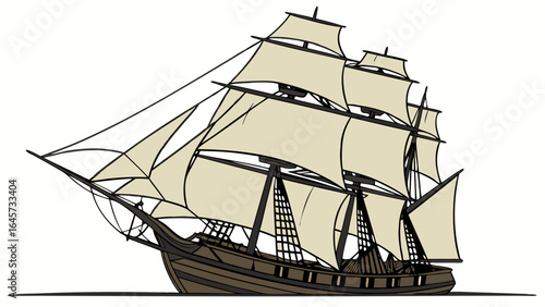 Detailed Vector Illustration of a Sailing Ship.