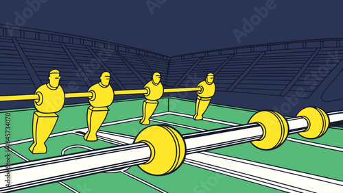 Foosball Tabletop Game with Stadium Background.