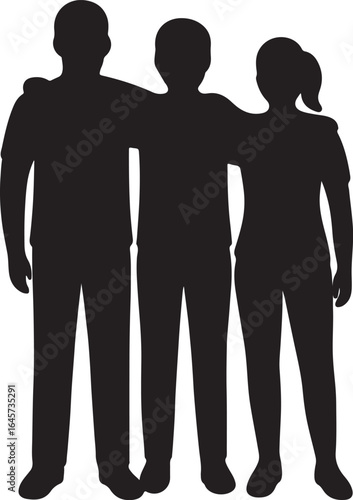 Silhouette of three friends standing together with arms around each other
